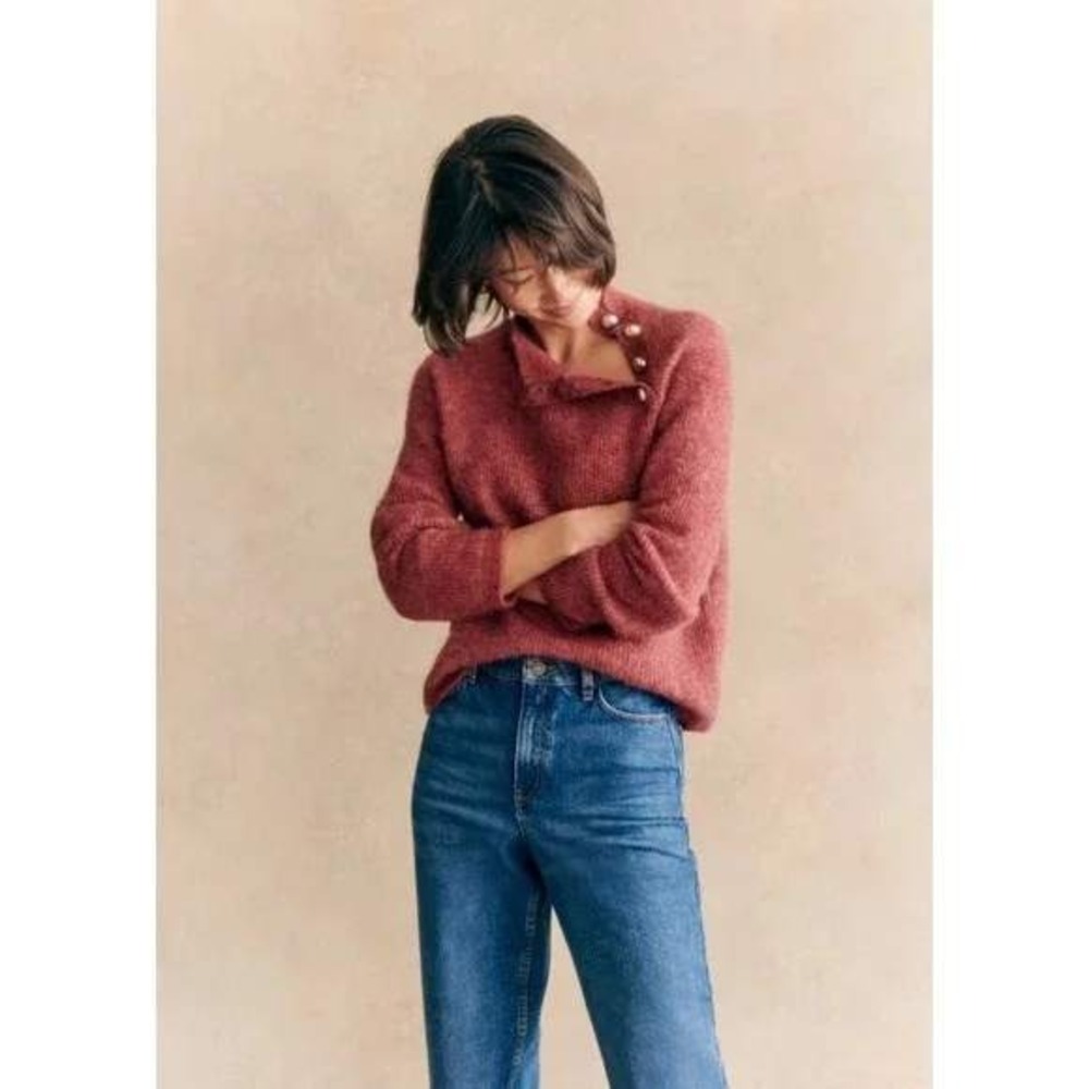 Sezane Sweater Pink Merino Wool Mohair Button Pullover Cozy Sweater XXS